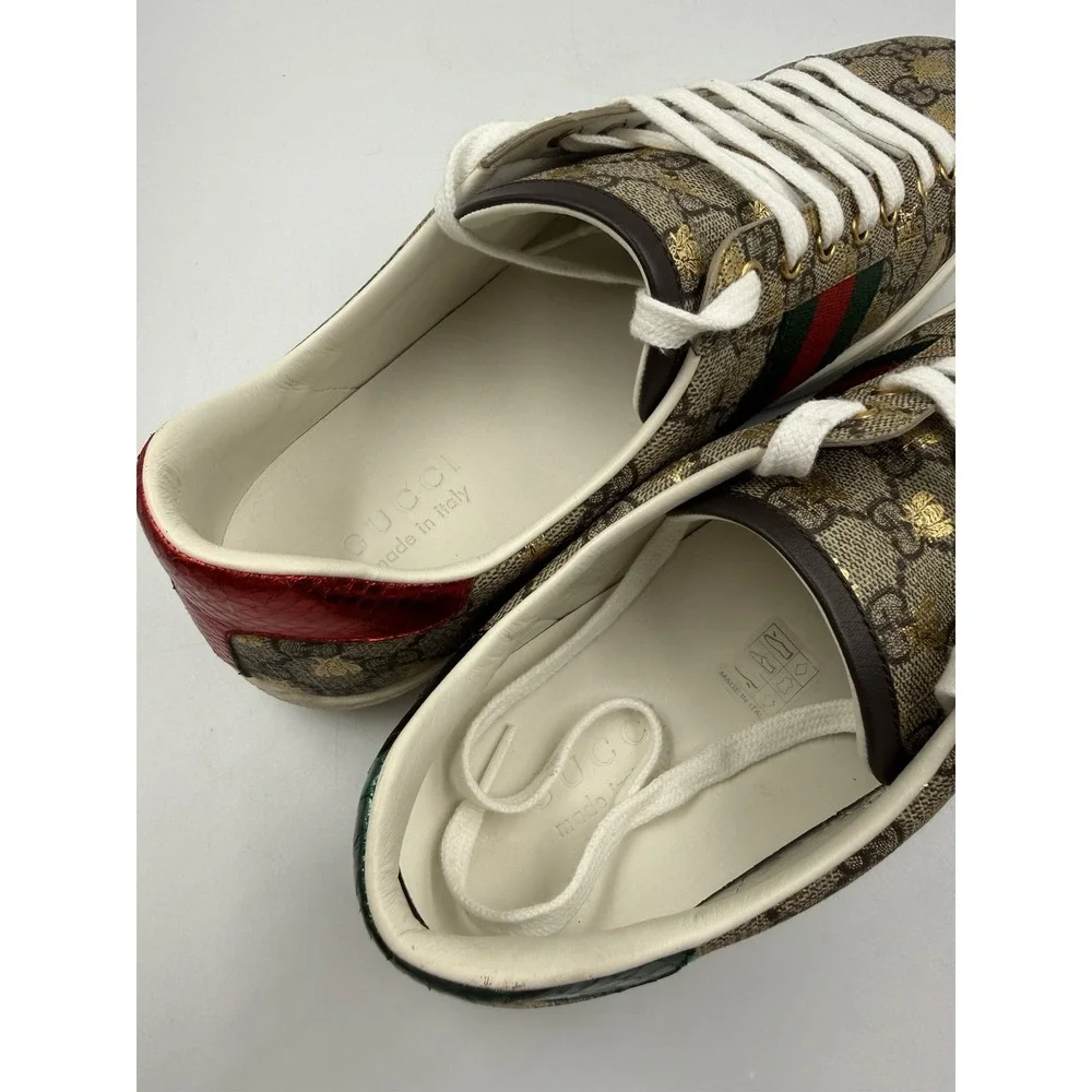 Gucci Ace Men's Sneakers GG Supreme Monogram Gold Bees Size Gucci 10 US 11 11.5